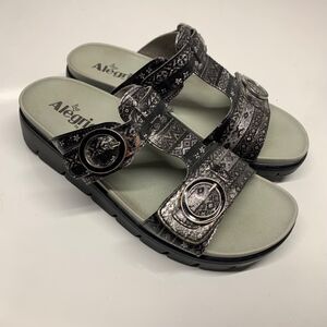 Alegria Wedge Platform Sandals EU 39 VIT-593 US 9 Black Silver Metallic Slides